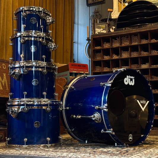 USED 1996 DW Pre-Collectors Birch Drum Set in Dark Blue Lacquer w/ Mini Turret Lugs - 18x22, 8x10, 9x12, 10x14, 12x16
