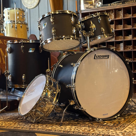 VINTAGE 1970's Ludwig Hollywood Outfit in Black Panther w/ LM400 Supraphonic - 14x22, 8x12, 9x13, 16x16, 5x14