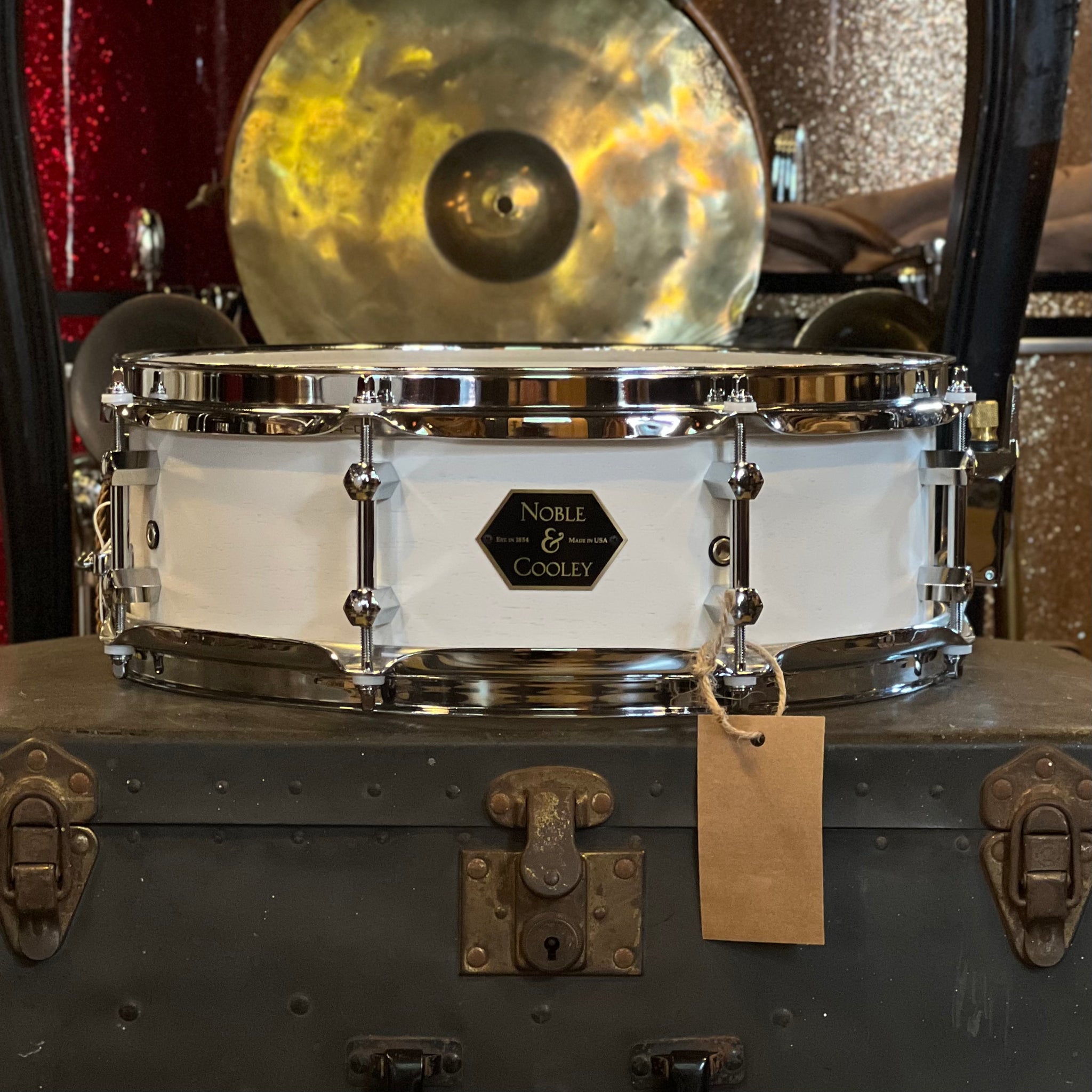 NEW Noble & Cooley 4.75x14 Walnut Classic Ply Snare Drum in Matte White with Chrome Hardware