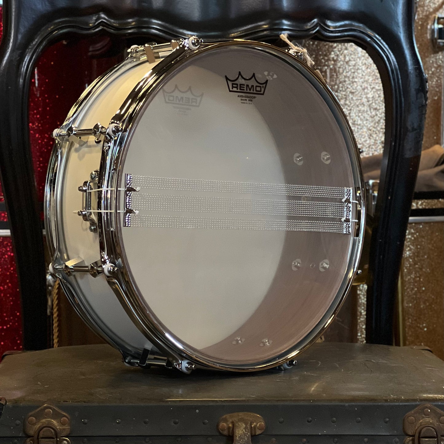 NEW Noble & Cooley 4.75x14 Walnut Classic Ply Snare Drum in Matte White with Chrome Hardware