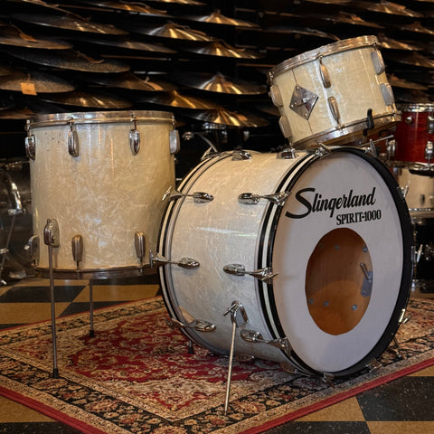 VINTAGE 1960's/1950's Slingerland Mixed Era Players Kit in White Marine Pearl - 14x22, 9x13, 16x16