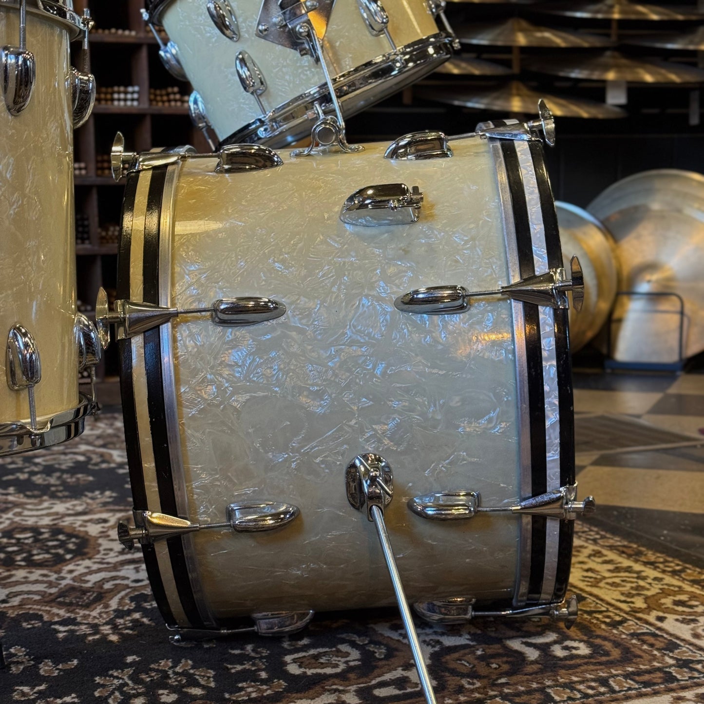 VINTAGE 1960's Slingerland Modern Jazz Outfit in White Marine Pearl - 14x20, 8x12, 14x14