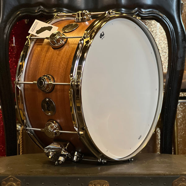 NEW DW Collector's Classic Series 7x14 Snare Drum In Natural Satin Mahogany w/ Nickel Hardware