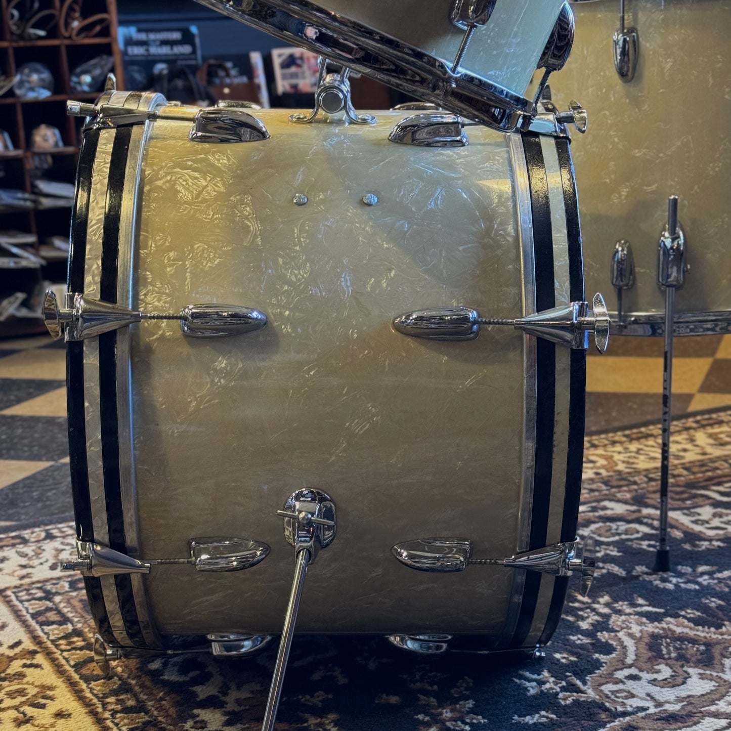 VINTAGE 1960's Slingerland Modern Jazz Outfit in White Marine Pearl - 14x20, 8x12, 14x14