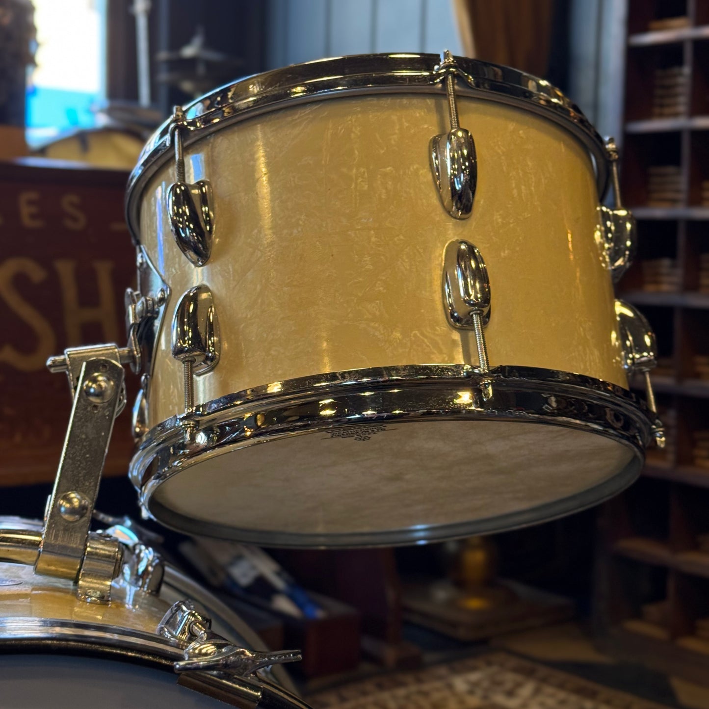 VINTAGE 1960's Slingerland Modern Jazz Outfit in White Marine Pearl - 14x20, 8x12, 14x14
