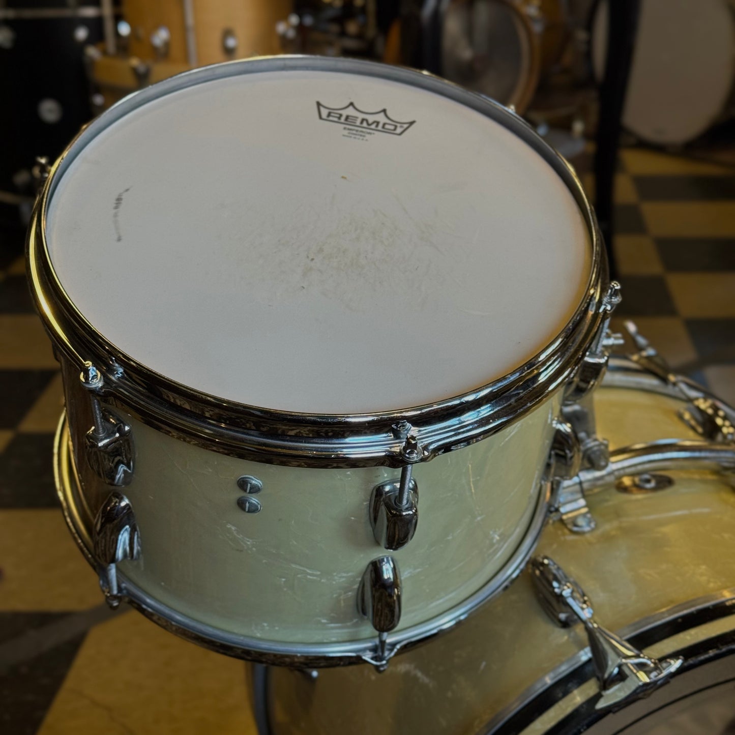VINTAGE 1960's Slingerland Modern Jazz Outfit in White Marine Pearl - 14x20, 8x12, 14x14