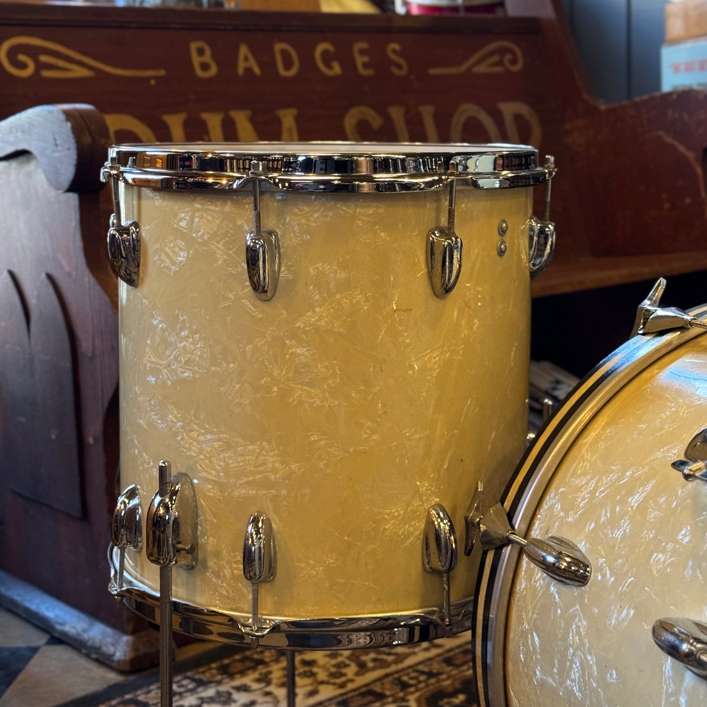 VINTAGE 1960's Slingerland Modern Jazz Outfit in White Marine Pearl - 14x20, 8x12, 14x14