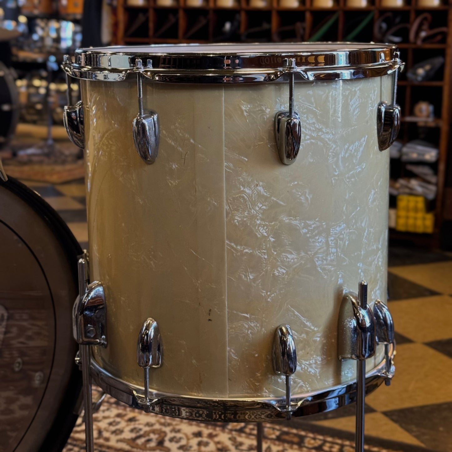 VINTAGE 1960's Slingerland Modern Jazz Outfit in White Marine Pearl - 14x20, 8x12, 14x14