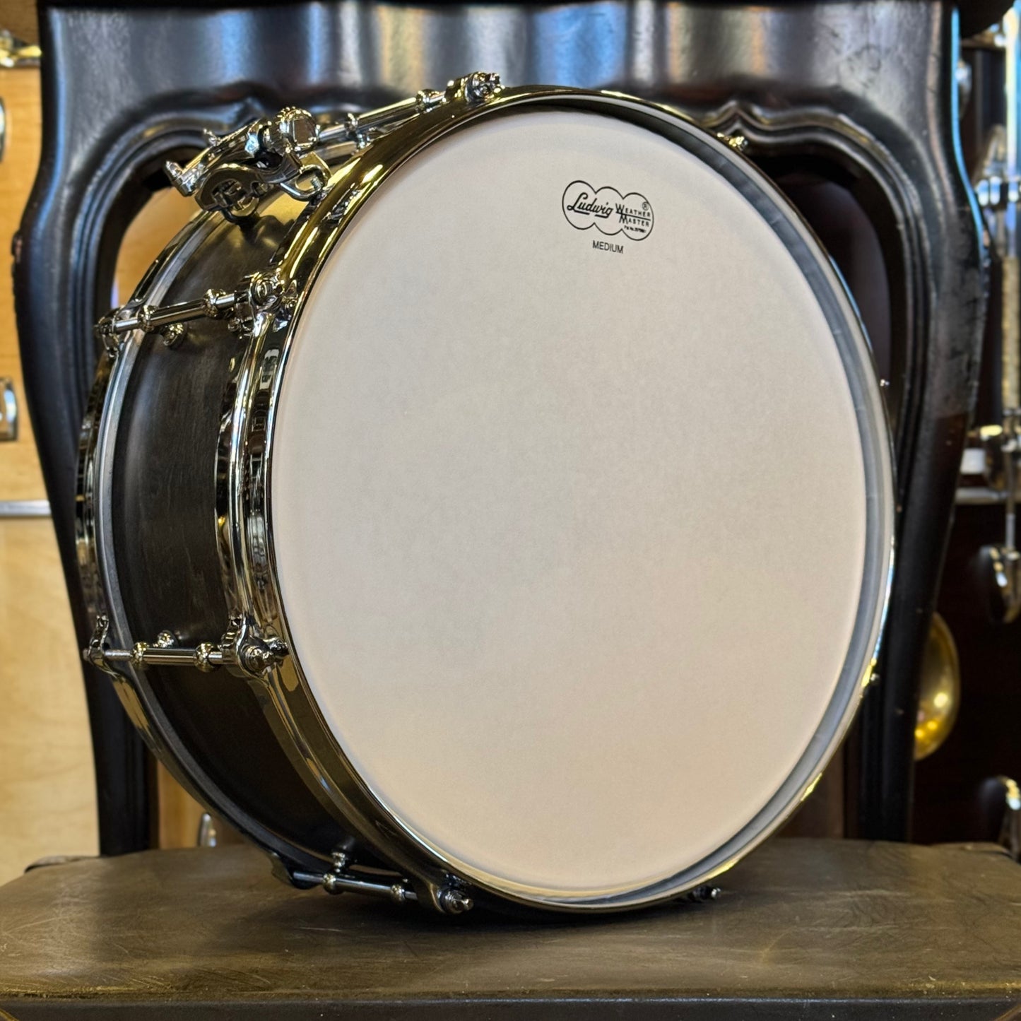 USED Ludwig 5x14 Legacy Exotic Snare Drum in Satin Charcoal w/ Tube Lugs & Die Cast Hoops