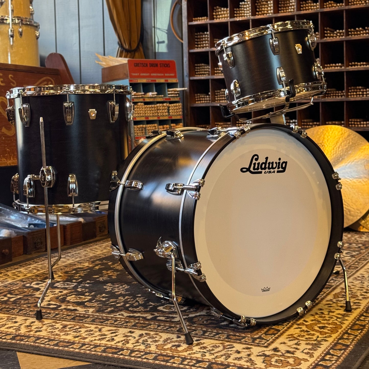 USED Ludwig Classic Maple "Downbeat" Outfit in Satin Charcoal - 14x20, 8x12, 14x14