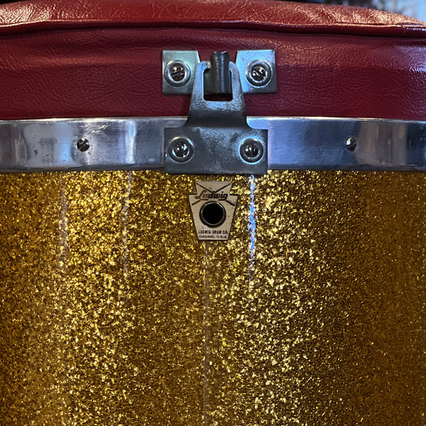 VINTAGE 1960's Ludwig Pre-Serial Keystone Badge Canister Throne in Gold Sparkle