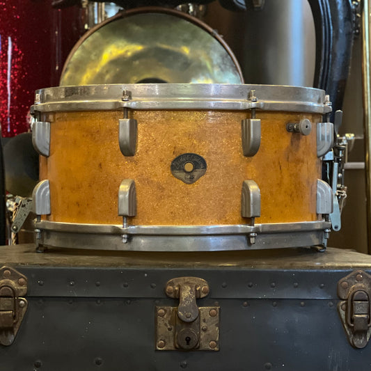 VINTAGE 1950's Leedy & Ludwig 6.5x14 Broadway Snare Drum in Sparkling Gold Pearl