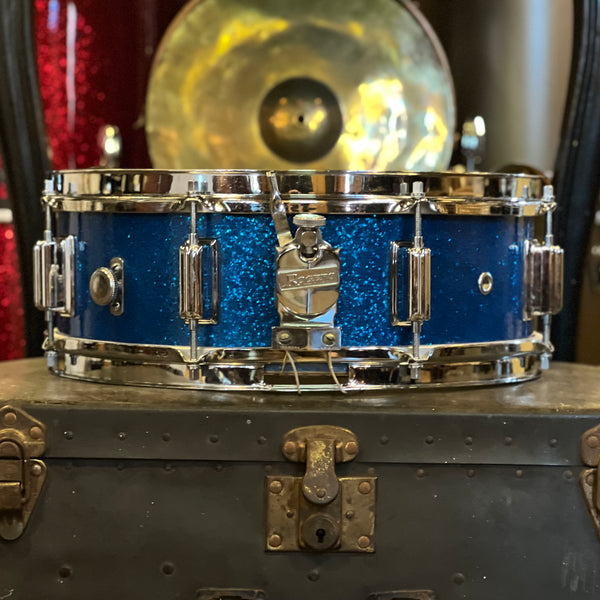 VINTAGE 1960's Rogers 5x14 Powertone Snare Drum in Blue Sparkle