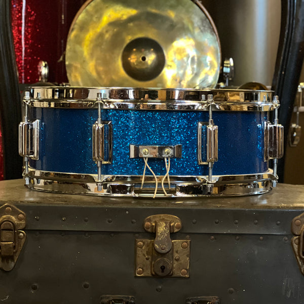 VINTAGE 1960's Rogers 5x14 Powertone Snare Drum in Blue Sparkle