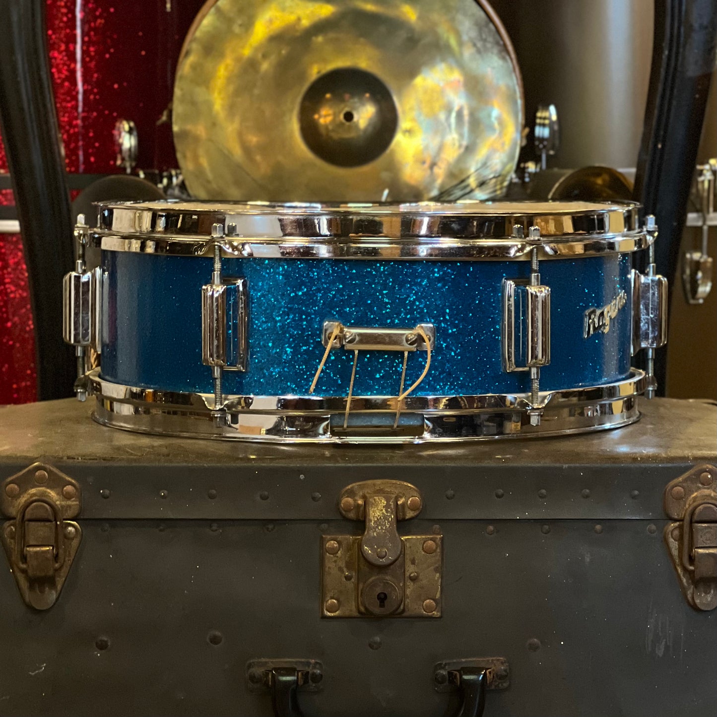 VINTAGE 1960's Rogers 5x14 Cleveland Era Luxor Snare Drum in Blue Sparkle