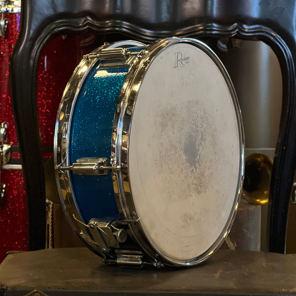 VINTAGE 1960's Rogers 5x14 Cleveland Era Luxor Snare Drum in Blue Sparkle