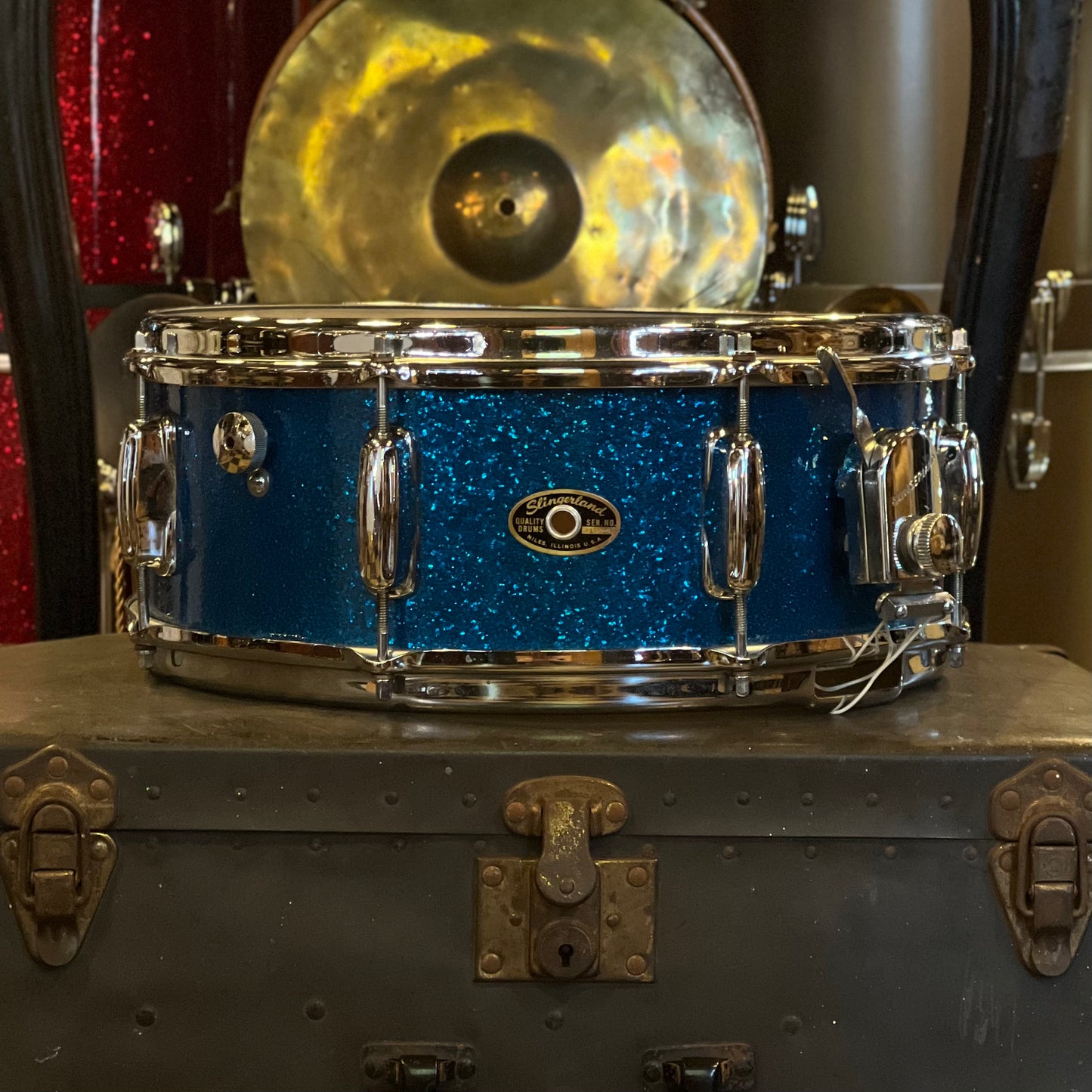 VINTAGE 1960's Slingerland 5.5x14 Artist Model Snare Drum in Blue Sparkle