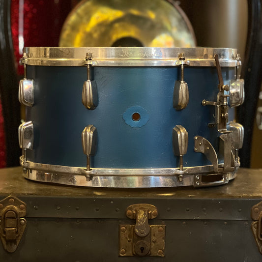 VINTAGE 1940's Slingerland 7.5x14 Cloud Badge Radio King Painted in Blue Matte with Aluminum Hoops