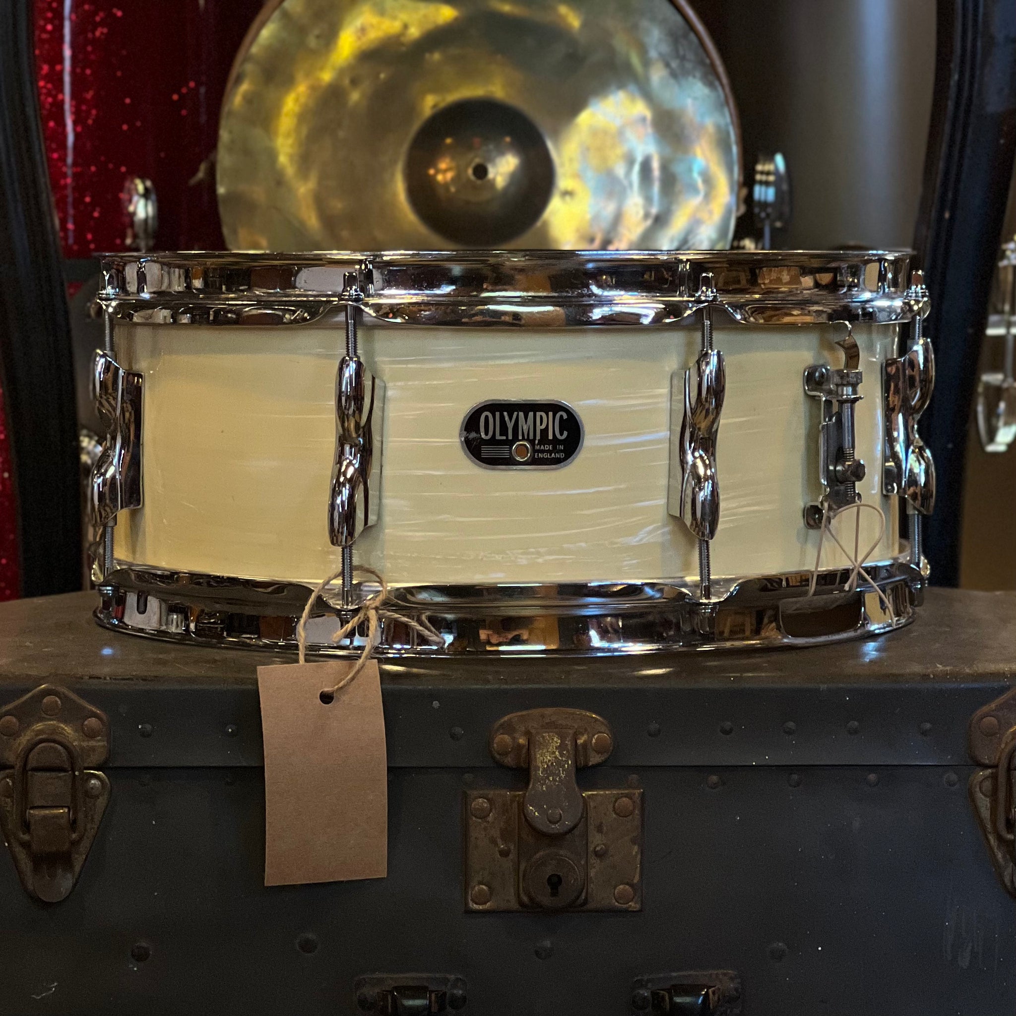 VINTAGE 1960's 5x14 Olympic by Premier Snare Drum in White Oyster
