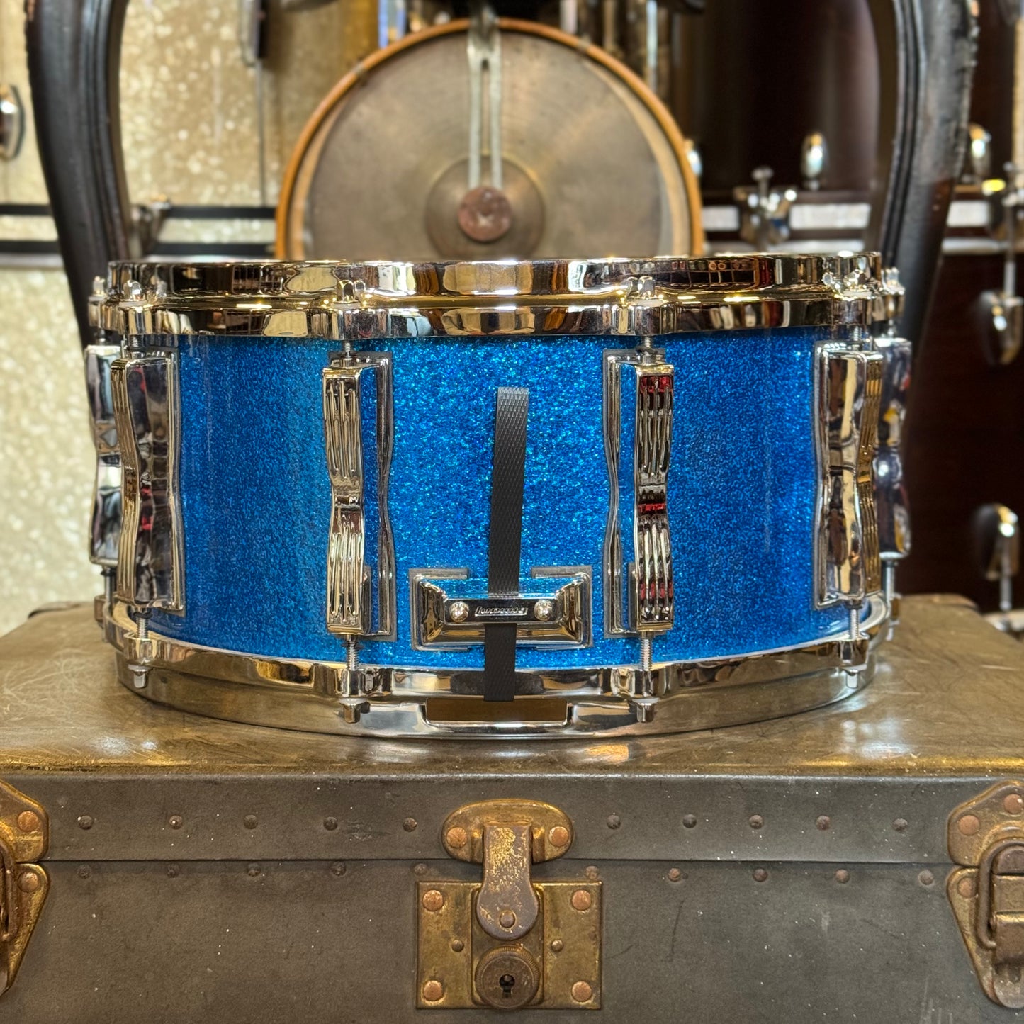 USED 90's Ludwig 6.5x14 Monroe Era Classic Maple Snare Drum in Blue Sparkle