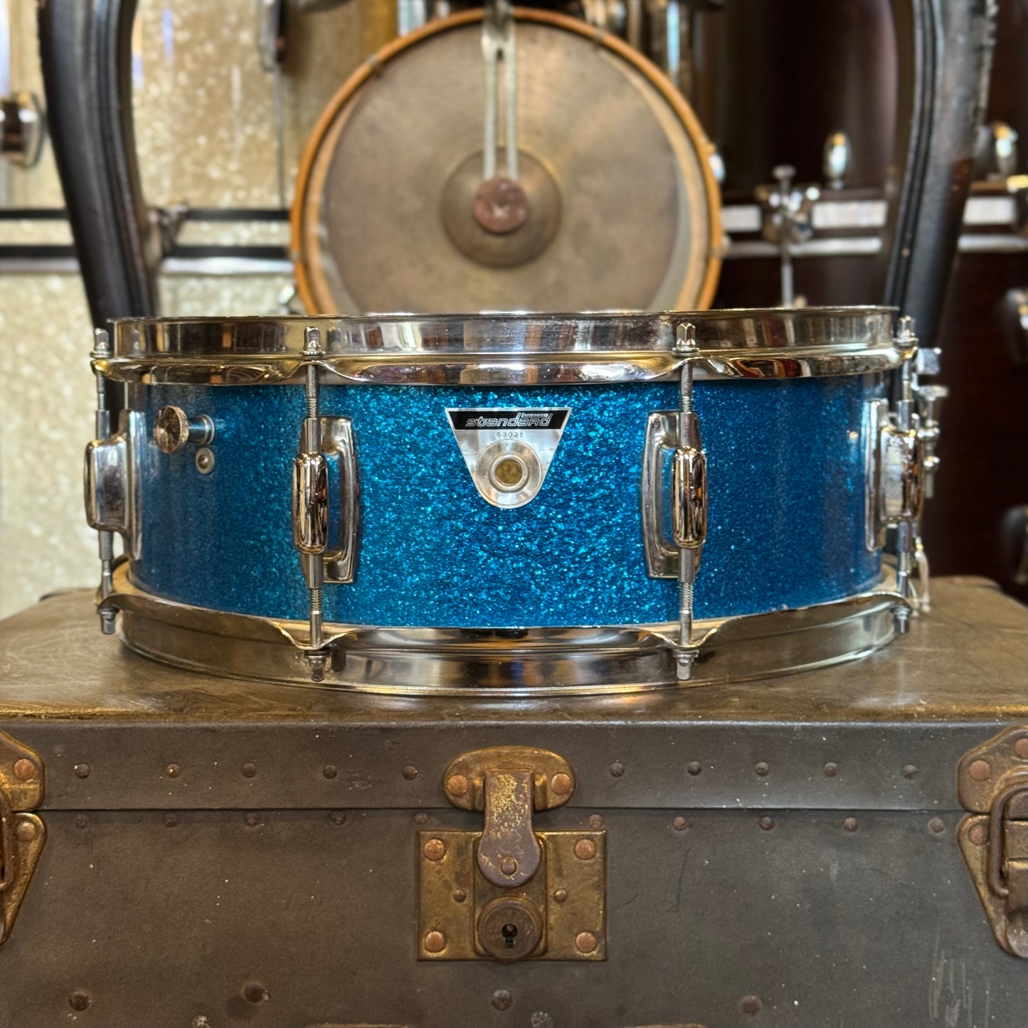 VINTAGE 1970's Ludwig 5x14 Standard Snare Drum in Blue Sparkle