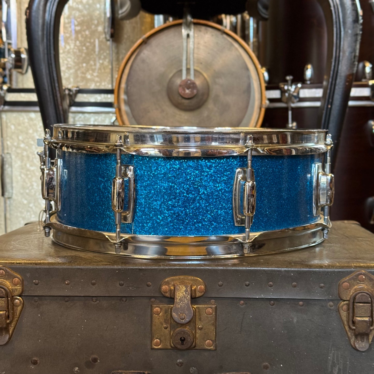 VINTAGE 1970's Ludwig 5x14 Standard Snare Drum in Blue Sparkle