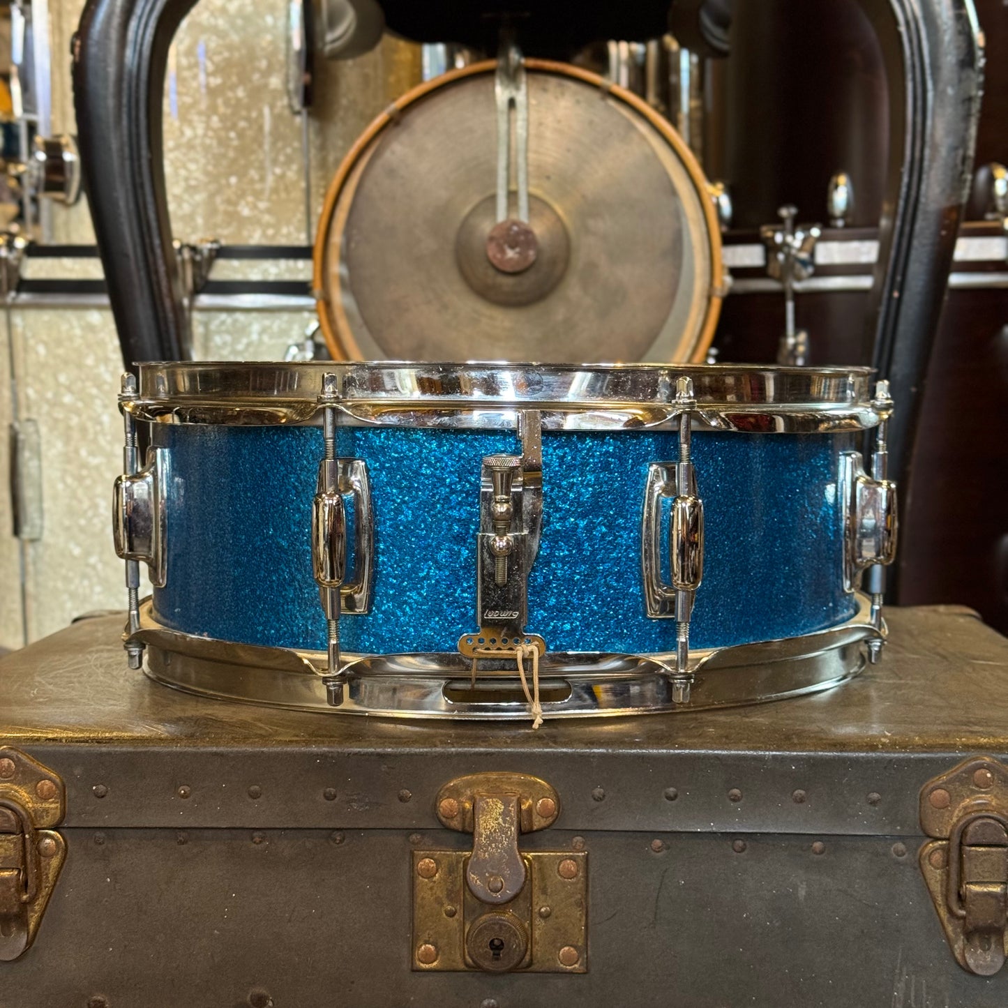 VINTAGE 1970's Ludwig 5x14 Standard Snare Drum in Blue Sparkle