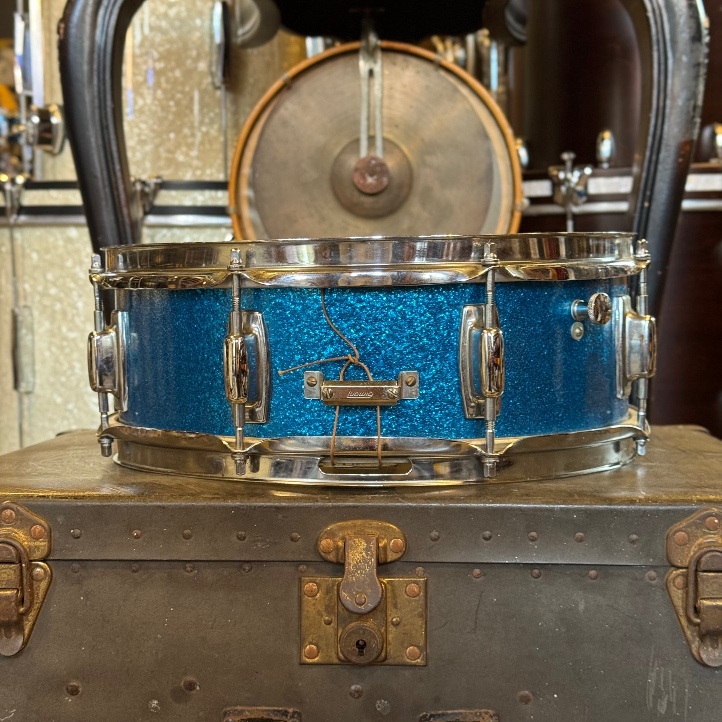 VINTAGE 1970's Ludwig 5x14 Standard Snare Drum in Blue Sparkle