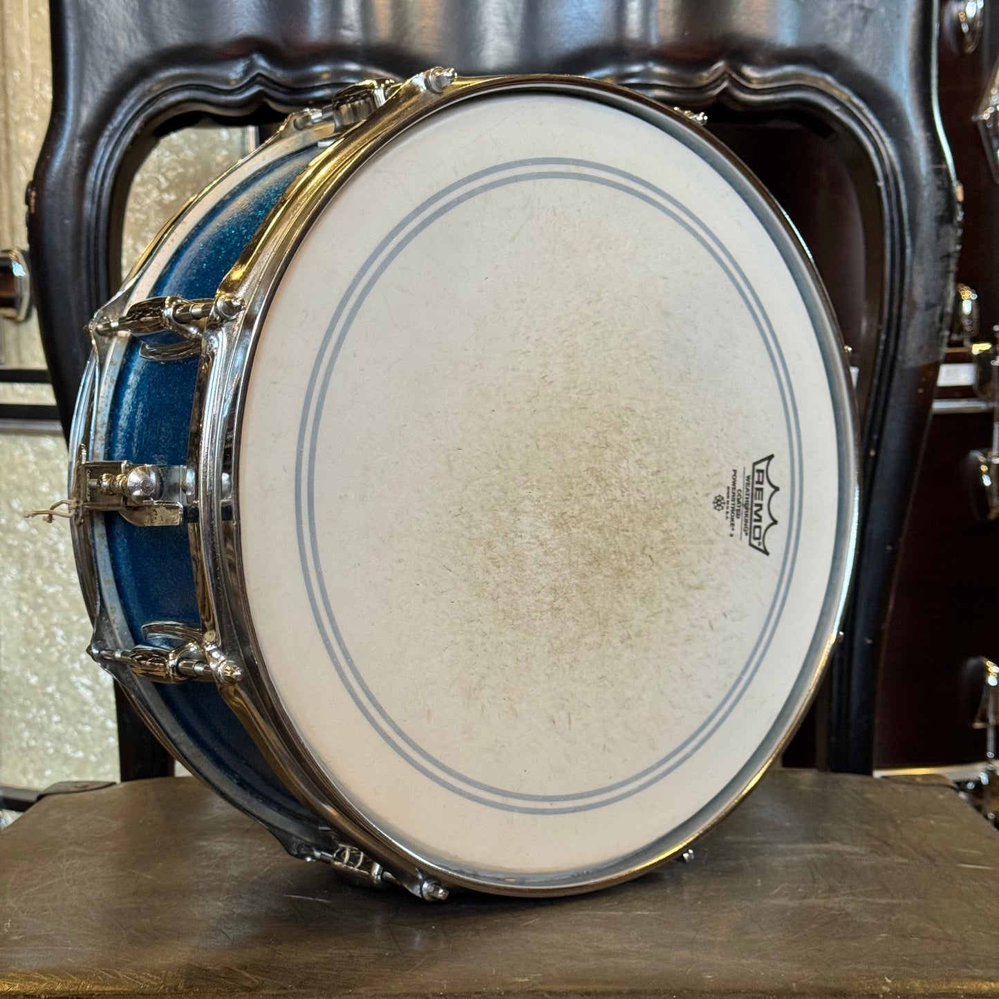 VINTAGE 1970's Ludwig 5x14 Standard Snare Drum in Blue Sparkle