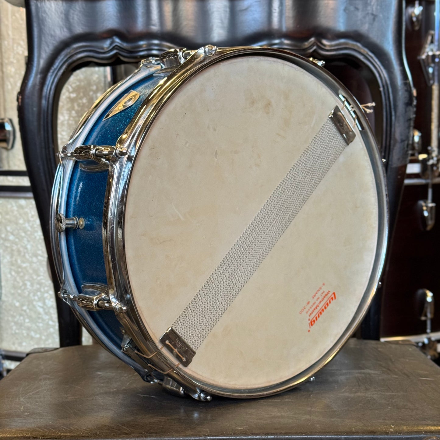 VINTAGE 1970's Ludwig 5x14 Standard Snare Drum in Blue Sparkle
