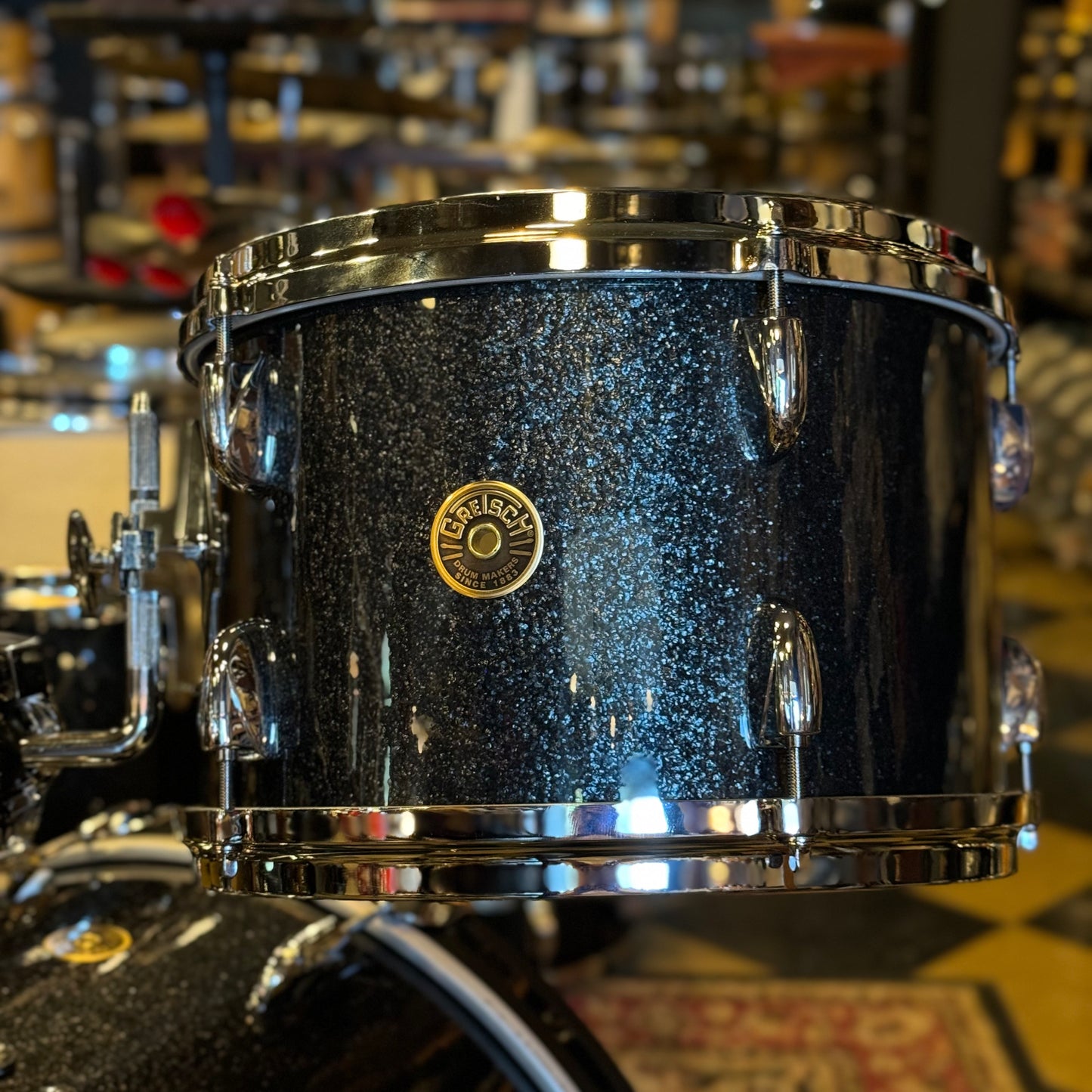 NEW Floor Model Gretsch USA Custom in Black Sparkle Nitron - 14x22, 8x12, 16x16