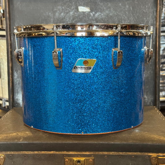 VINTAGE 1970's Ludwig 10x14" Blue & Olive Badge Concert Tom in Blue Sparkle