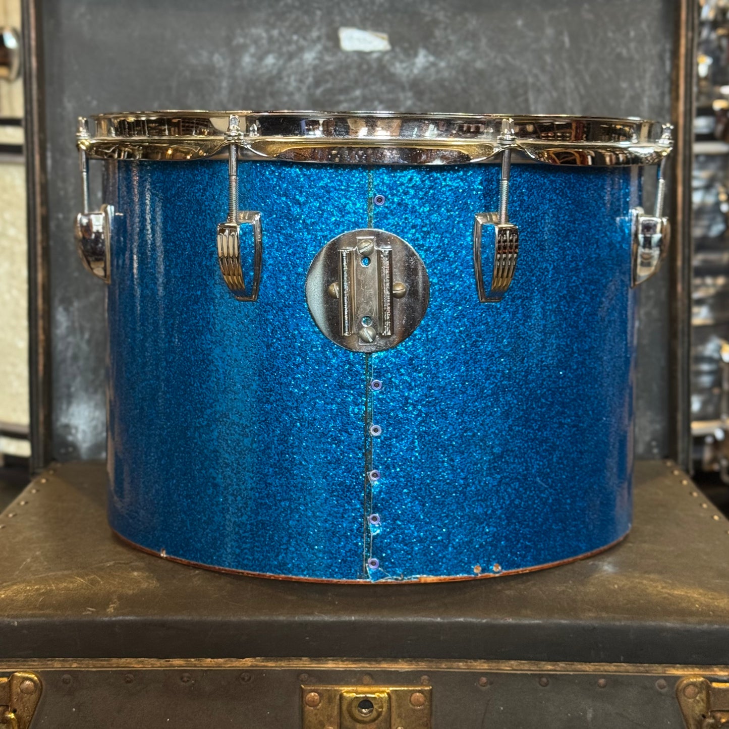 VINTAGE 1970's Ludwig 10x14" Blue & Olive Badge Concert Tom in Blue Sparkle