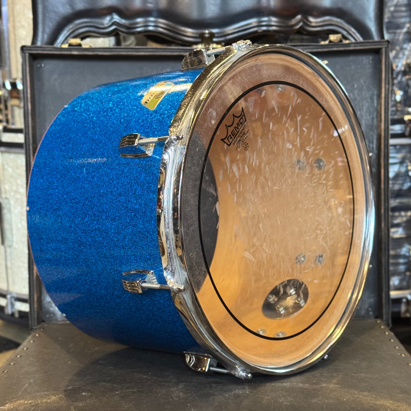 VINTAGE 1970's Ludwig 10x14" Blue & Olive Badge Concert Tom in Blue Sparkle