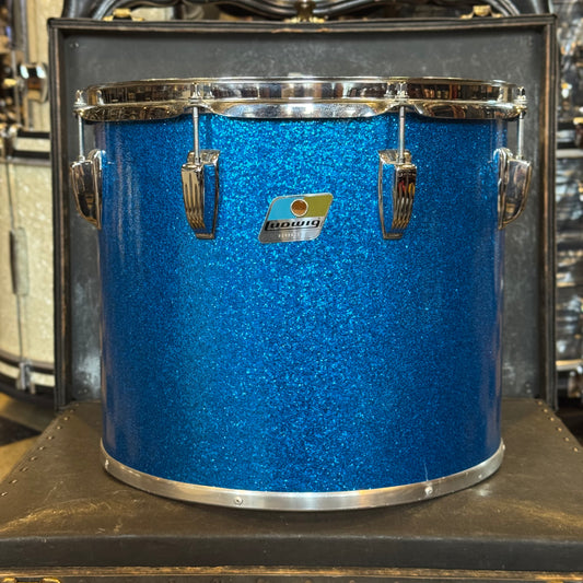 VINTAGE 1970's Ludwig 12x14" Blue & Olive Badge Concert Tom in Blue Sparkle