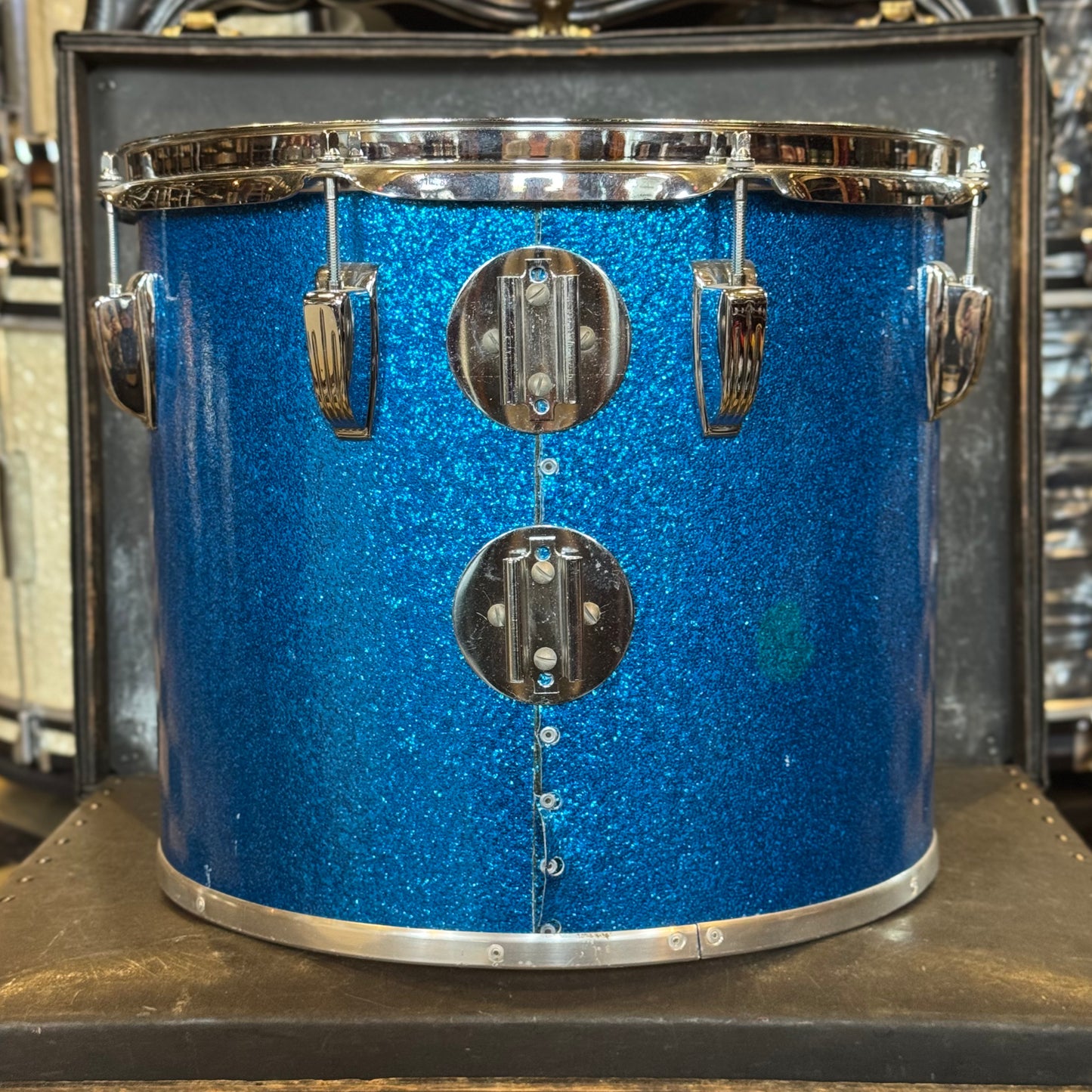 VINTAGE 1970's Ludwig 12x14" Blue & Olive Badge Concert Tom in Blue Sparkle