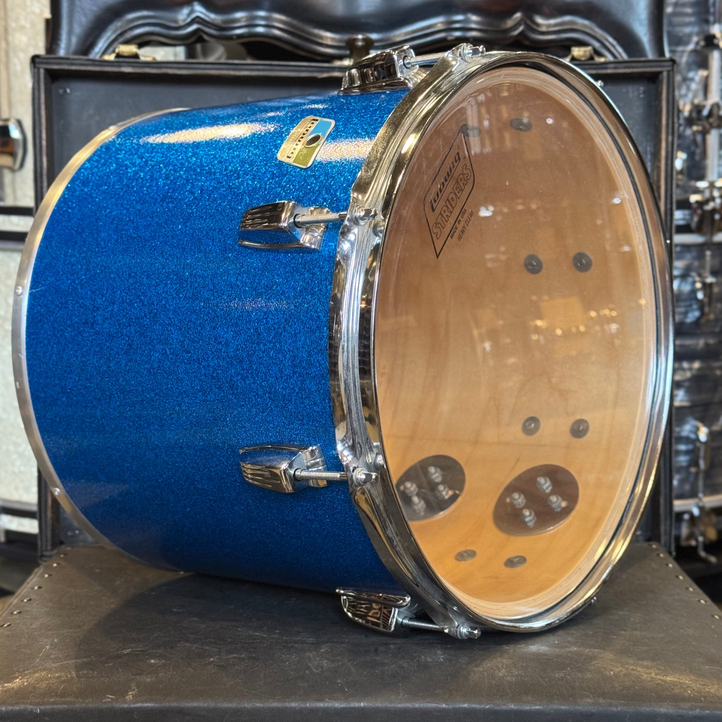 VINTAGE 1970's Ludwig 12x14" Blue & Olive Badge Concert Tom in Blue Sparkle