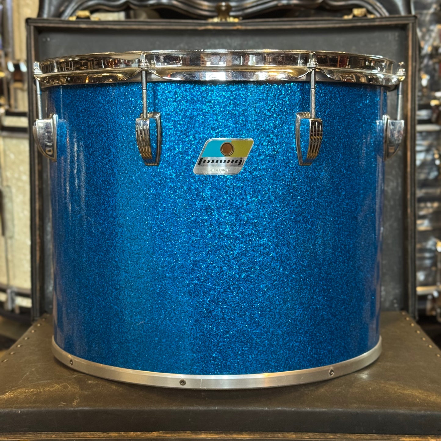 VINTAGE 1970's Ludwig 12x15" Blue & Olive Badge Concert Tom in Blue Sparkle