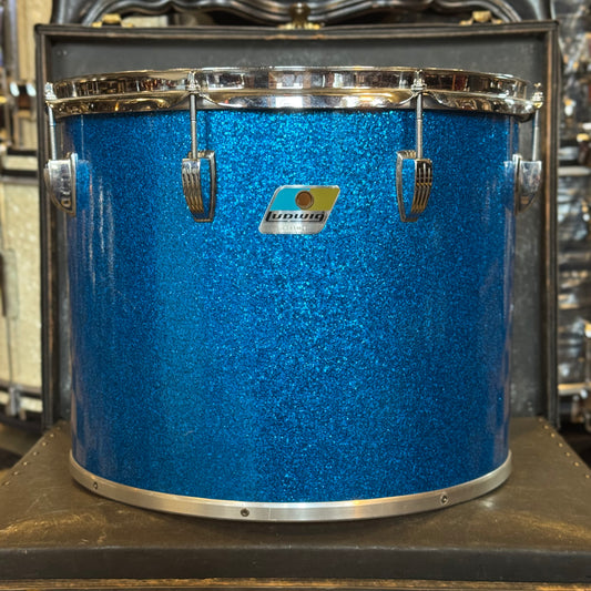 VINTAGE 1970's Ludwig 12x15" Blue & Olive Badge Concert Tom in Blue Sparkle