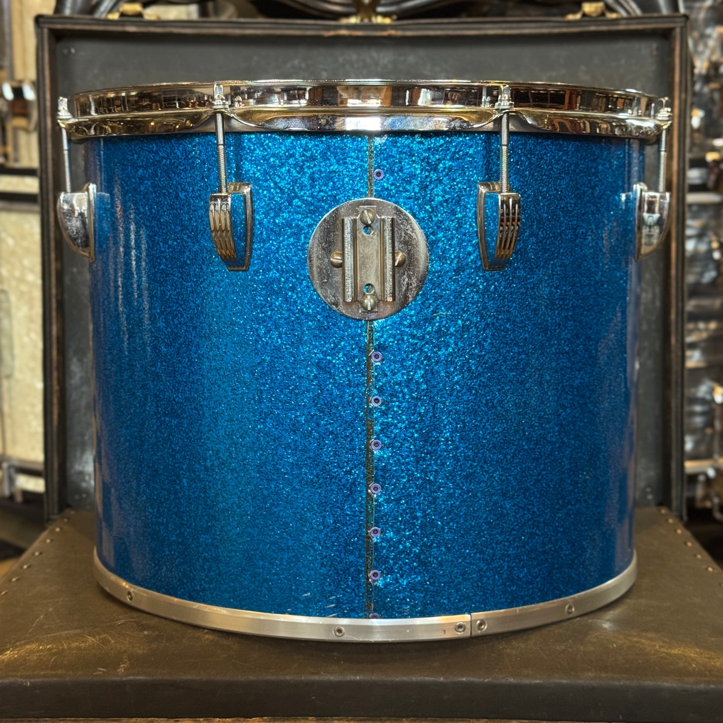 VINTAGE 1970's Ludwig 12x15" Blue & Olive Badge Concert Tom in Blue Sparkle