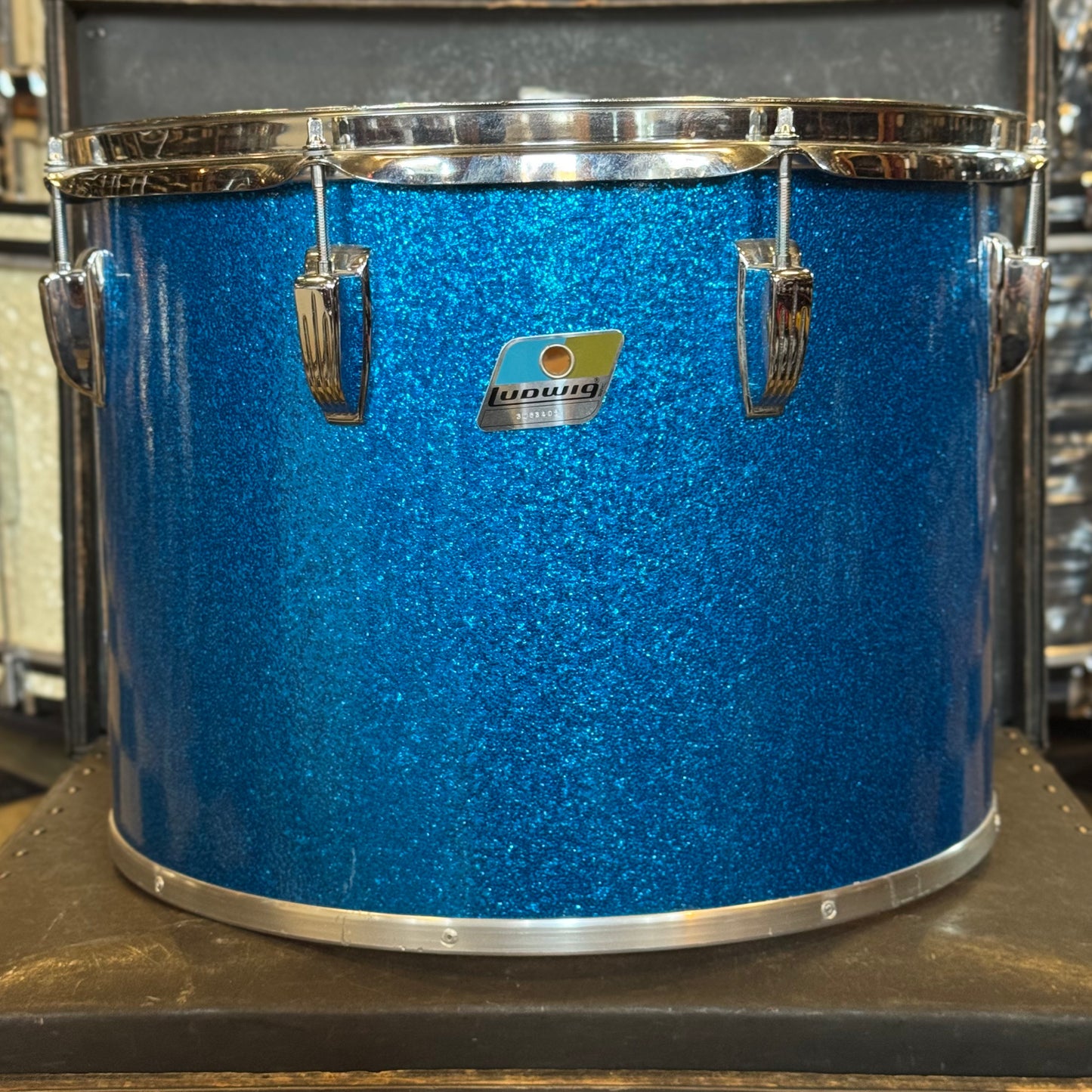 VINTAGE 1970's Ludwig 12x16" Blue & Olive Badge Concert Tom in Blue Sparkle