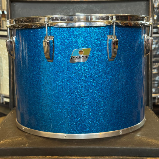 VINTAGE 1970's Ludwig 12x16" Blue & Olive Badge Concert Tom in Blue Sparkle
