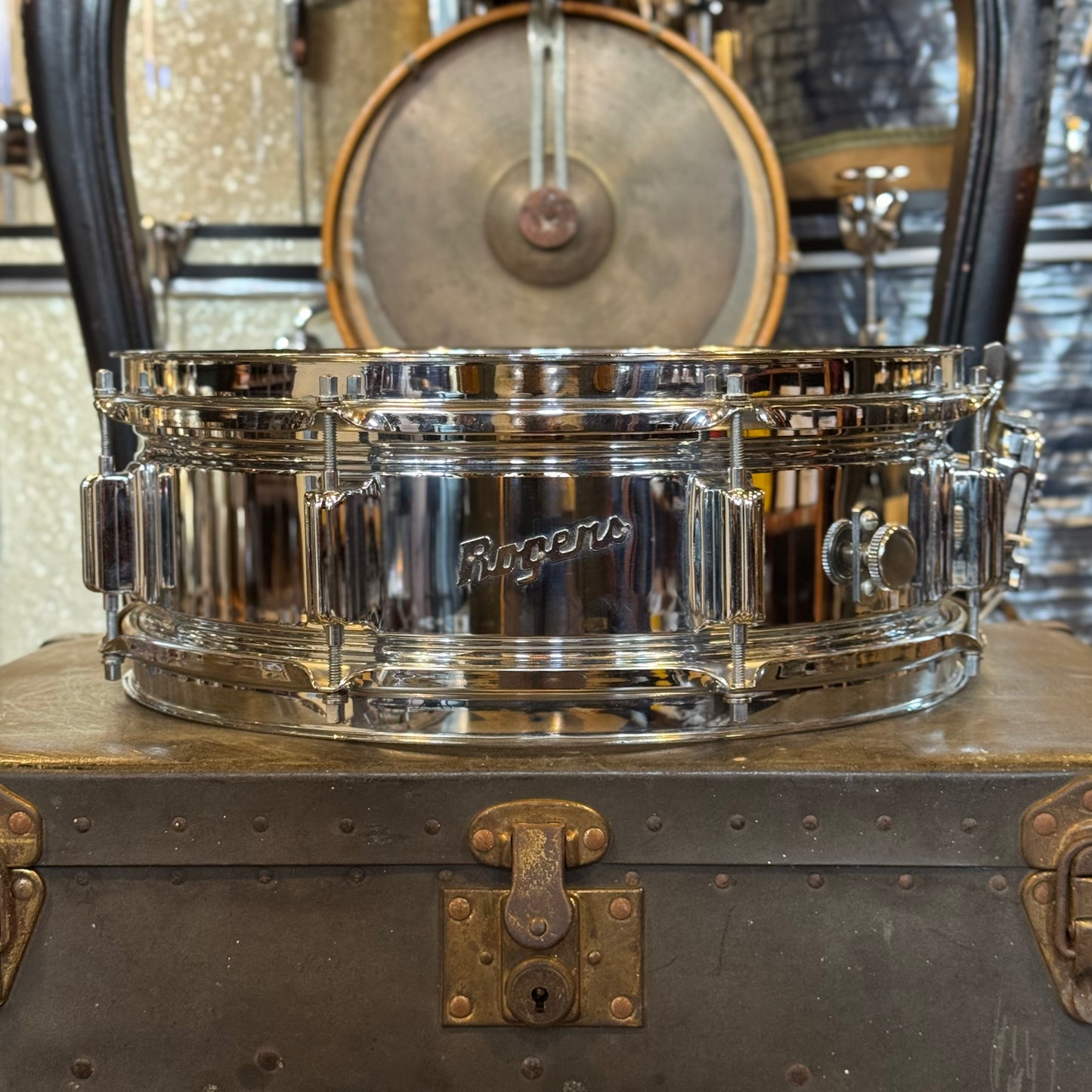VINTAGE 1960's Rogers 5x14 Cleveland Era Chrome over Brass Powertone Snare Drum