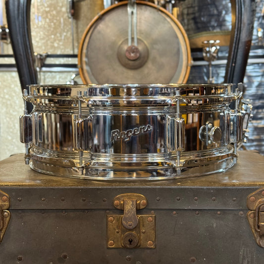 VINTAGE 1960's Rogers 5x14 Cleveland Era Chrome over Brass Powertone Snare Drum