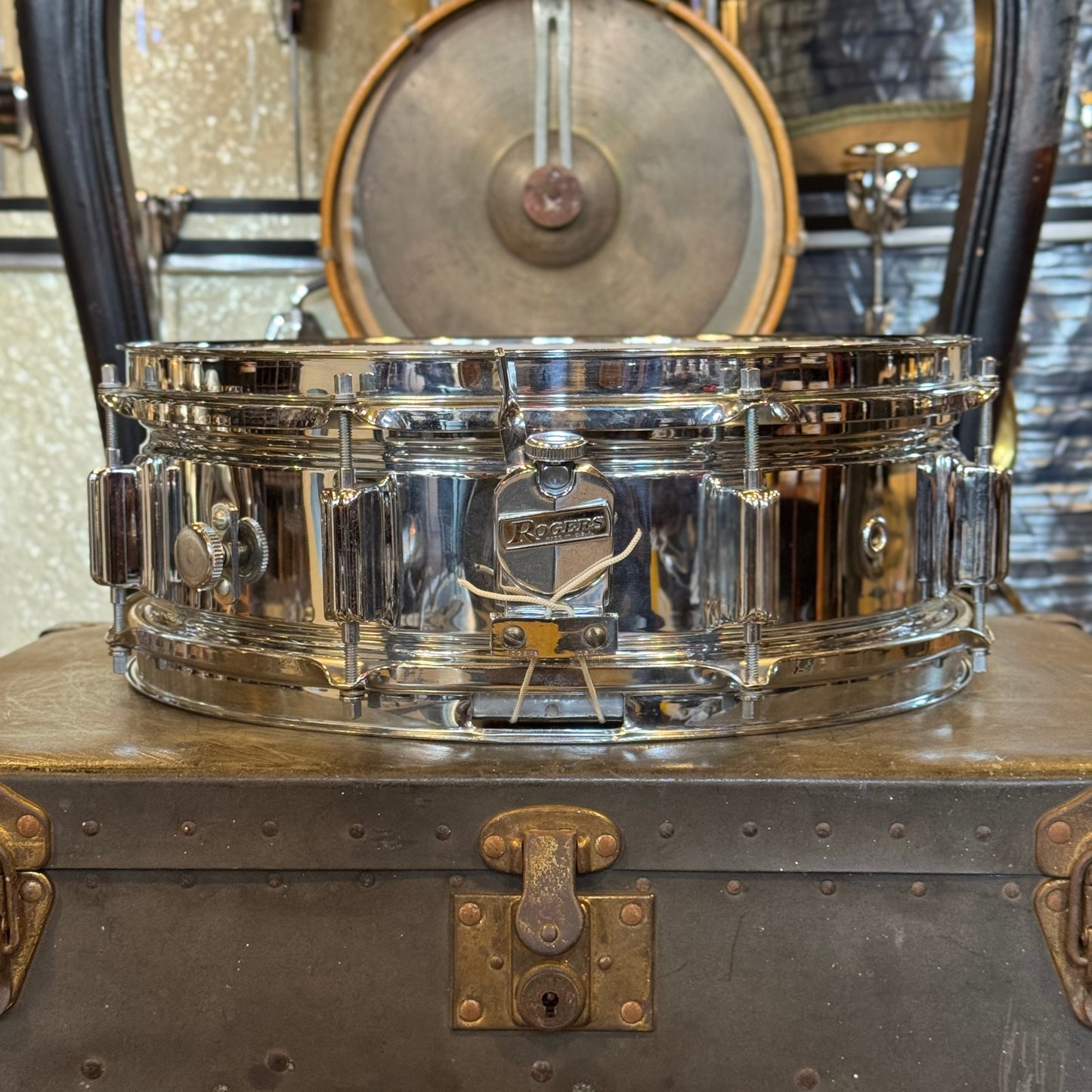 VINTAGE 1960's Rogers 5x14 Cleveland Era Chrome over Brass Powertone Snare Drum