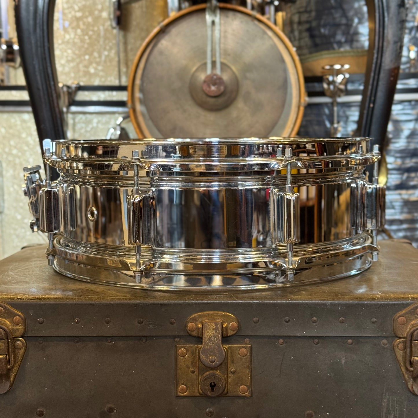 VINTAGE 1960's Rogers 5x14 Cleveland Era Chrome over Brass Powertone Snare Drum