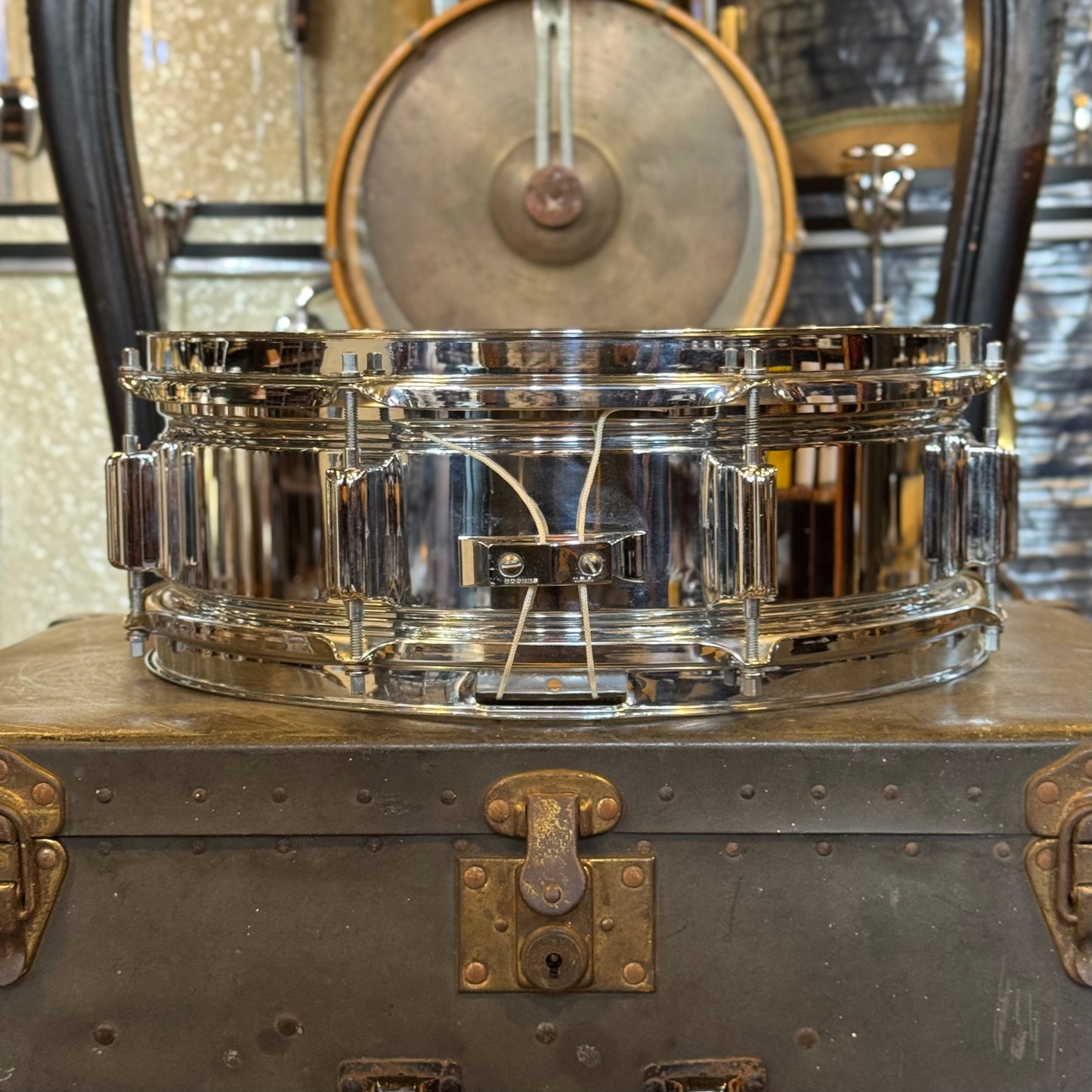 VINTAGE 1960's Rogers 5x14 Cleveland Era Chrome over Brass Powertone Snare Drum