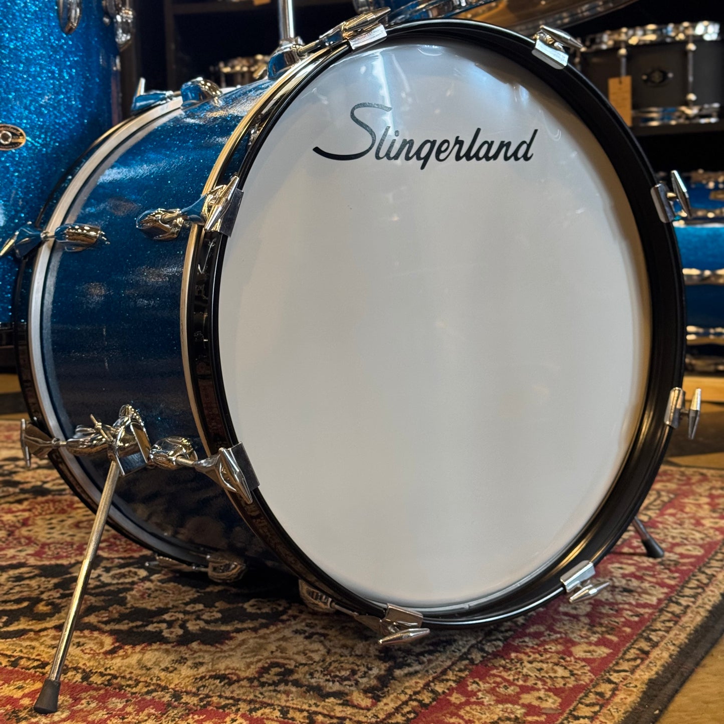 VINTAGE 1960's Slingerland Drum Set in Blue Sparkle -14x20, 9x13, 16x16