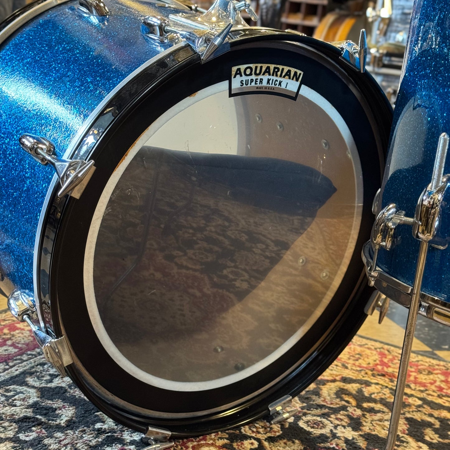 VINTAGE 1960's Slingerland Drum Set in Blue Sparkle -14x20, 9x13, 16x16