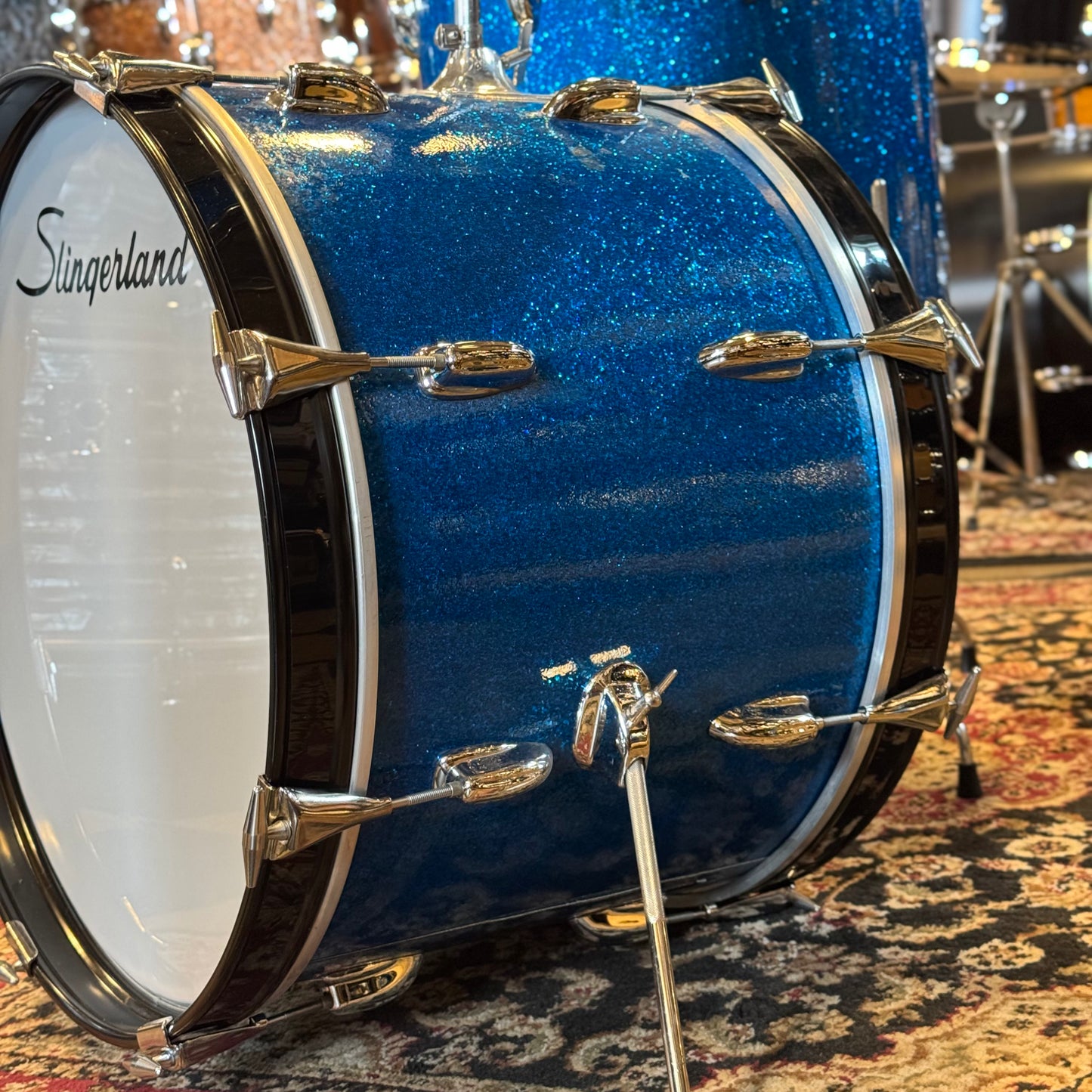 VINTAGE 1960's Slingerland Drum Set in Blue Sparkle -14x20, 9x13, 16x16